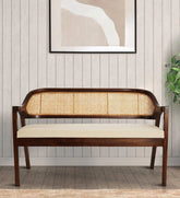 Rattan Elegance Series Mango Wood Bench in Ivory Colour